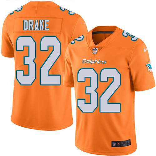 Men's Elite Kenyan Drake Nike Jersey Orange - #32 Rush NFL Miami Dolphins